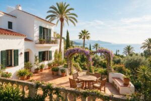 Spaanse kustwoning met terras, symbool voor een tweede huis en de niet-residentenbelasting in Spanje